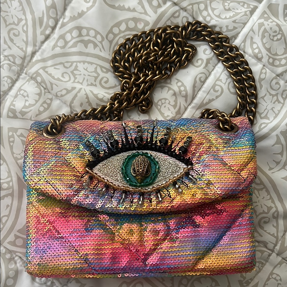 Kurt Geiger rainbow sequin eye mini Kensington bag